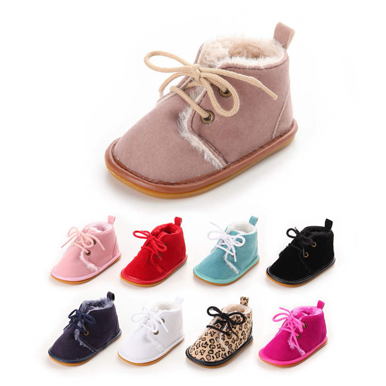 Rubber sole winter warm cotton Lace-up 0-2 years boy girl prewalker baby girl boots