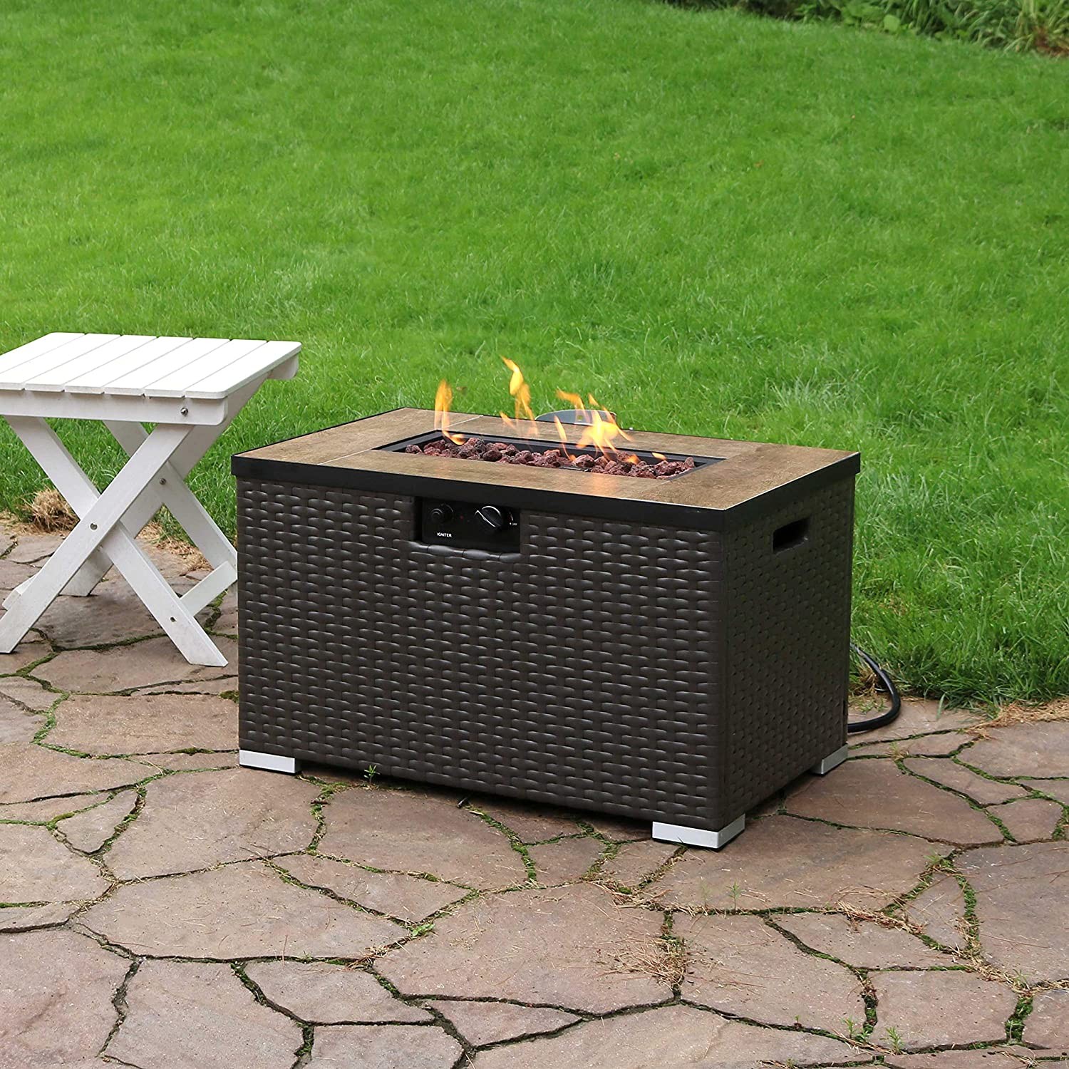 Resin Wicker Propane Outdoor Gas Firepit With Stainless Steel Burners