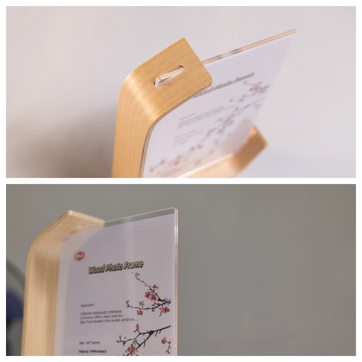 Custom Clear Transparent 8x10 L Shape Acrylic Photo Picture Frame with Wood Base