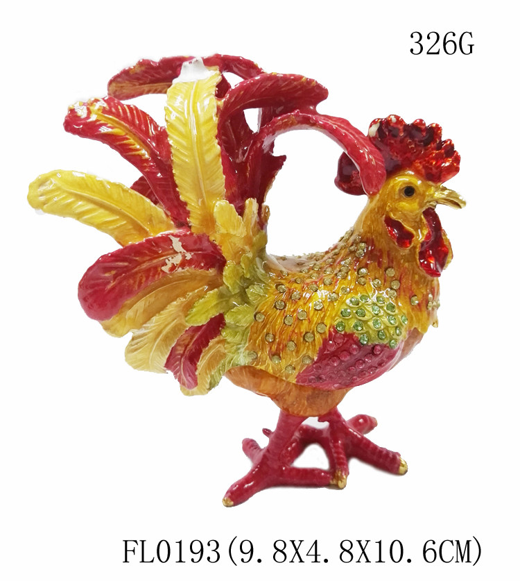 Art Collectible Metal Rooster Statue Trinket Box Roosters on Old Metal Trinket Box