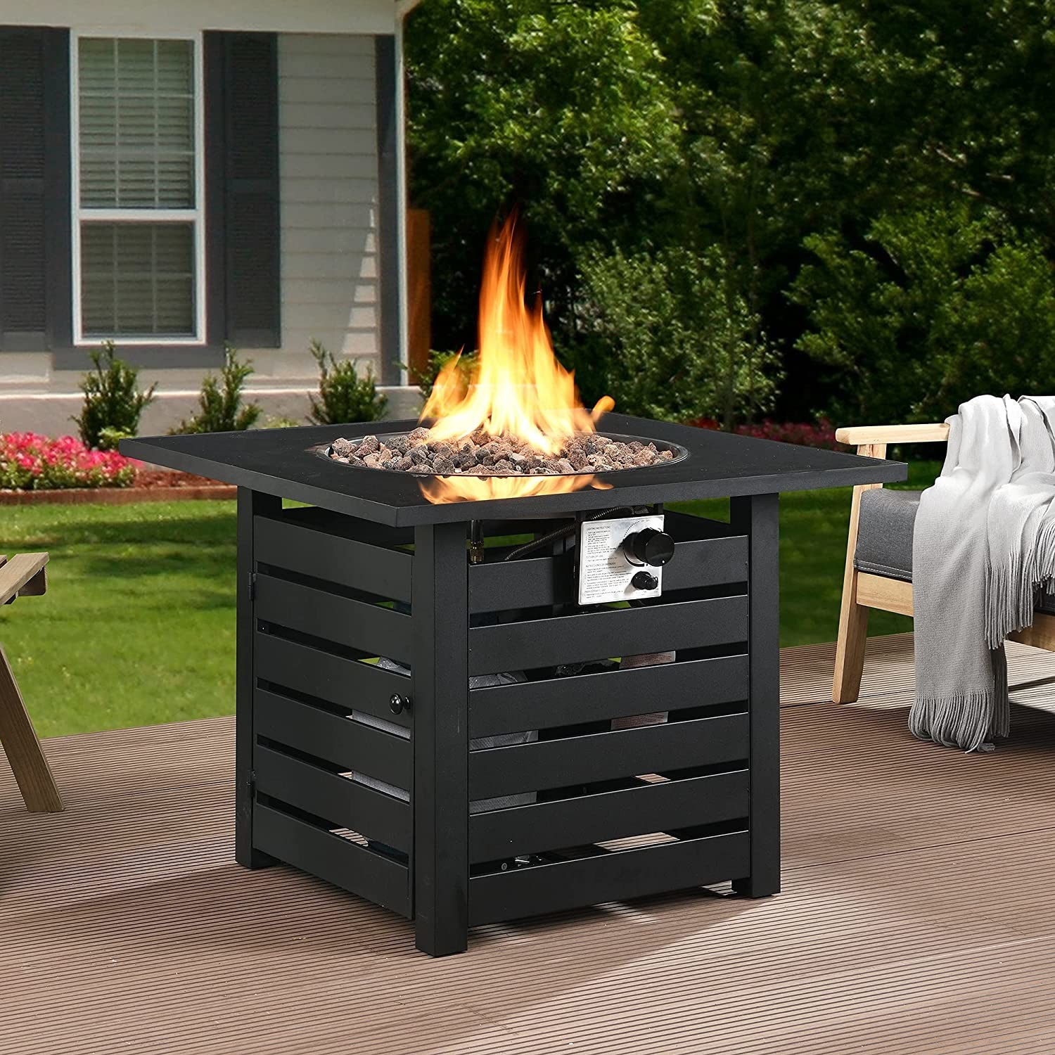 32 Inch Square 50000 BTU Gas Square Fire Pit Self-Ignition Propane Gas Brazier