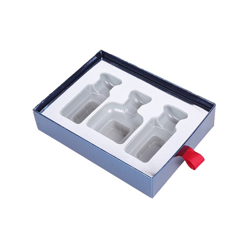 Bule Empty Small Cardboard Gift Boxes , Pull Out Drawer Box With 3 Cavities