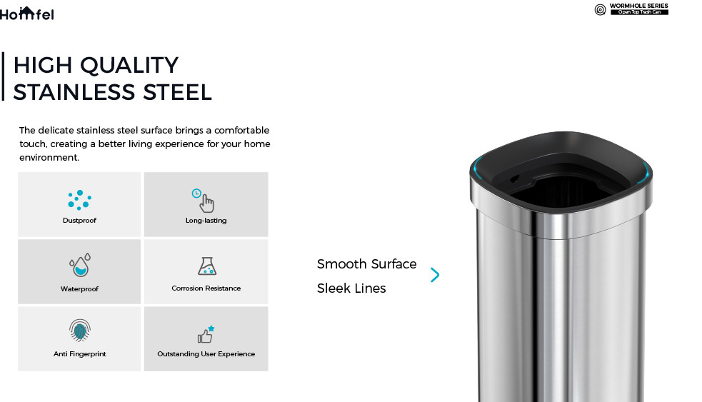 SS Rectangle Open Top Trash Bin ，Open Lid Trash Can Stainless Steel