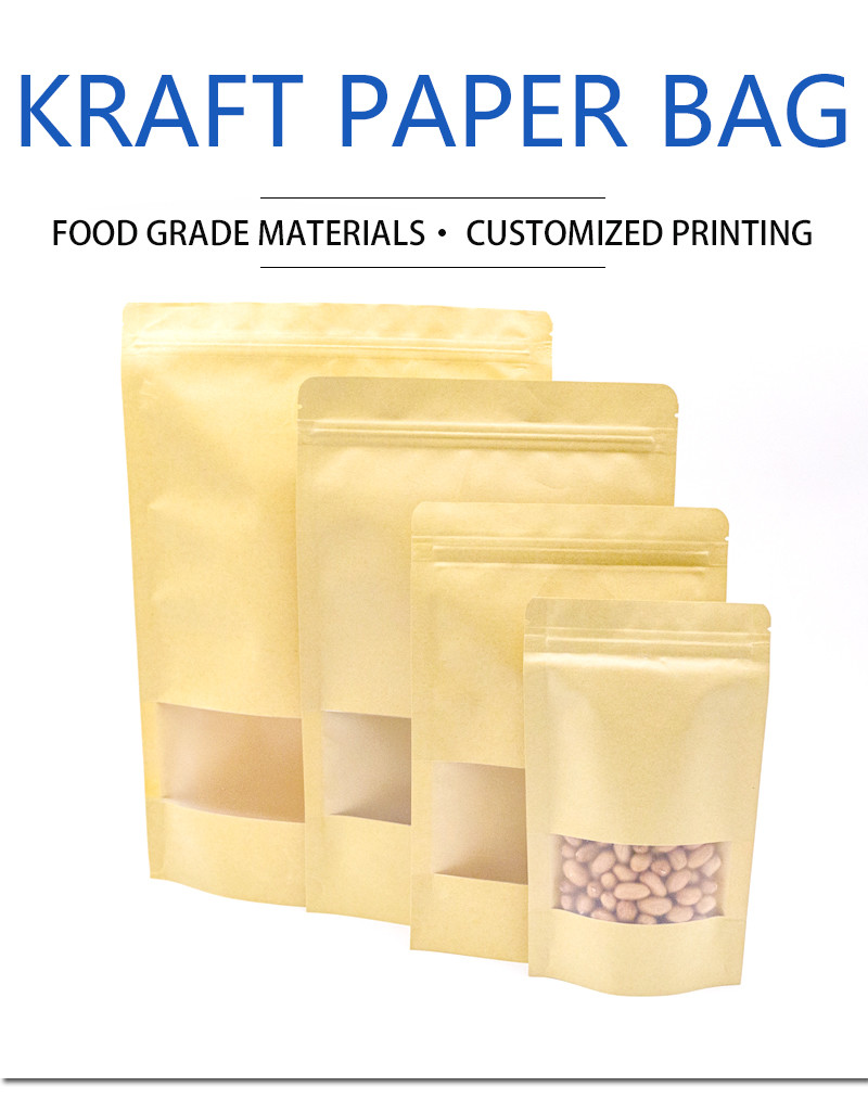 Wholesale Customizable Kraft Paper Stand Up Zipper Pouch Resealable Food Grade Packaging for Coffee Snacks Brown/White, ISO Certified, Samples