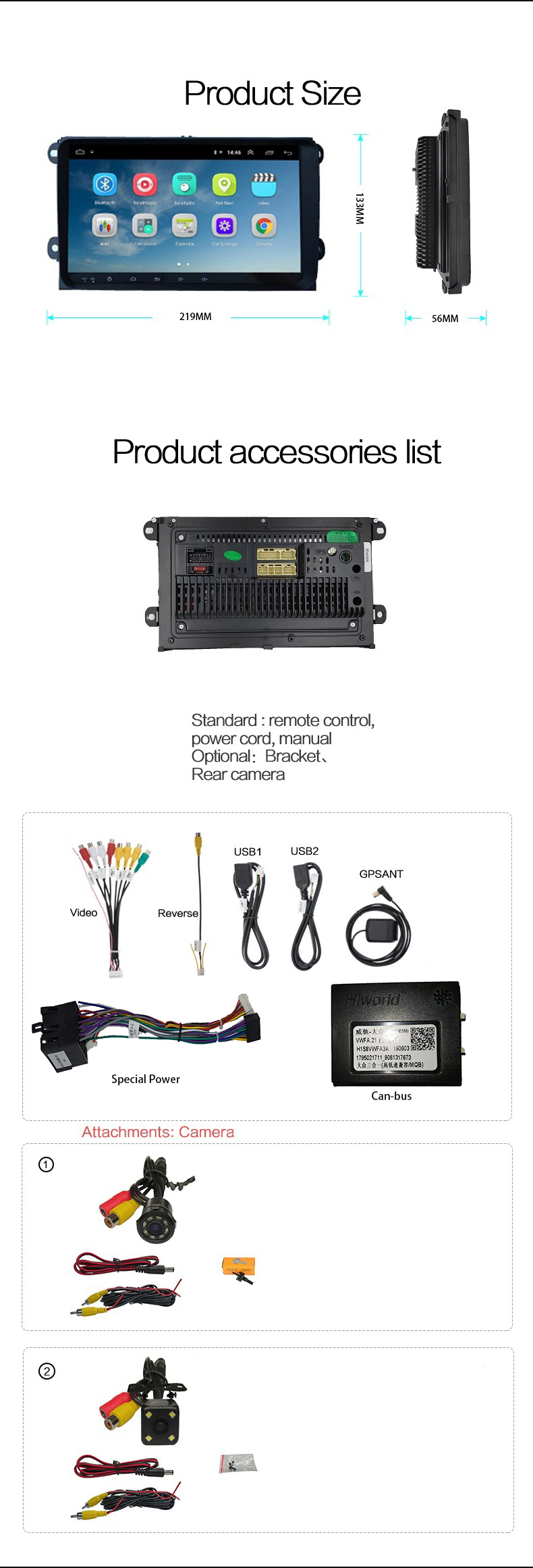 9 inch Android 8.1 Car DVD Stereo Player with Reversing Camera for VW Universal