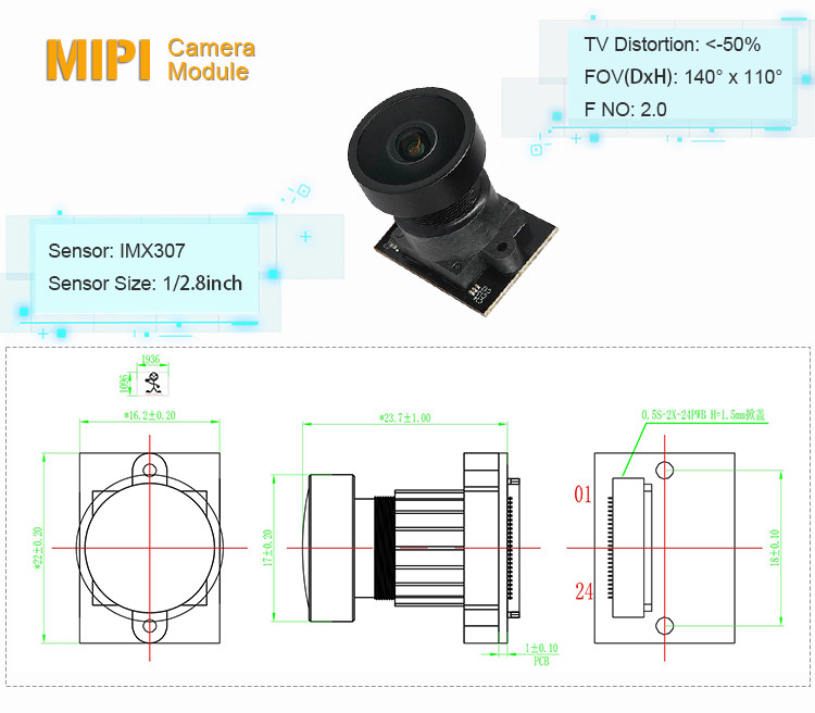 2MP Fixed Focus IMX307 Socket Digital Camera Sensor Module MIPI