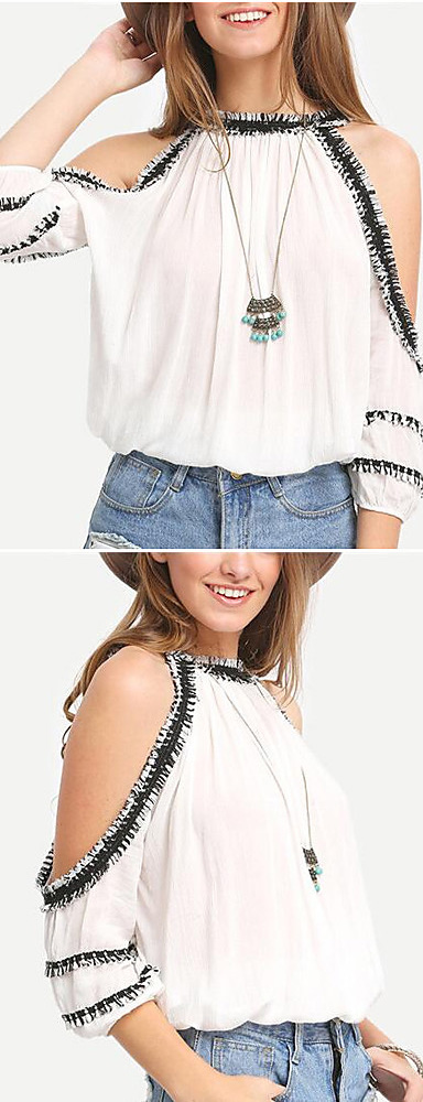 Stylish Chiffon Women Blouse With Cold Shoulder