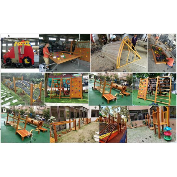 Outdoor Amusement Park Wooden Playground Structures Anti Static EU Standard