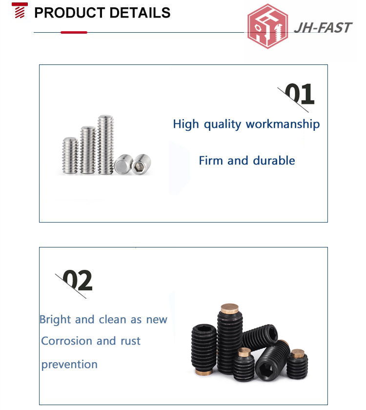 M4-M10 SS304 Metric Hexagon Socket Set Screws with Flat Point ISO 9001 2015 Certified