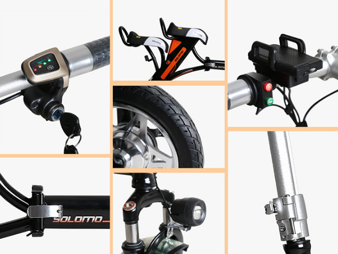 12 Inch 36V Foldable Electric Bike With Two Seats Lithium Battery Brushless Motor