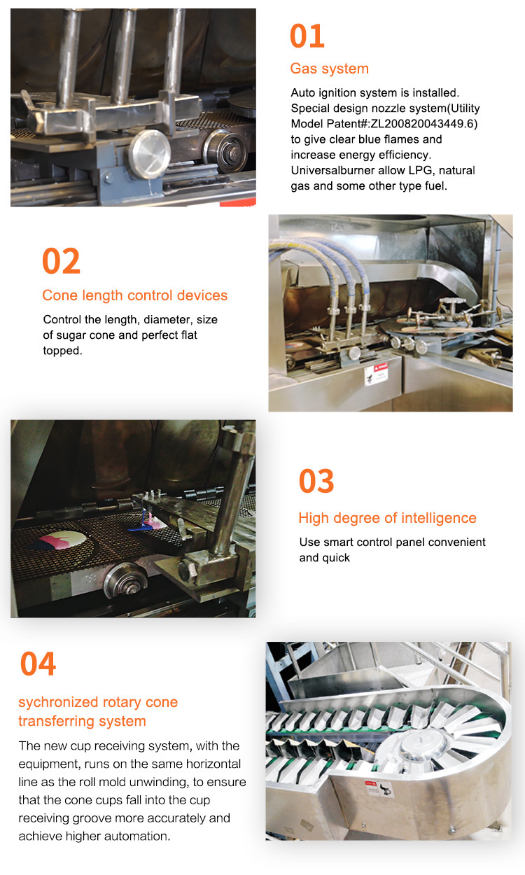 Ice Cream Rolled Cone Production Machine With 71 Cast Iron Baking Templates