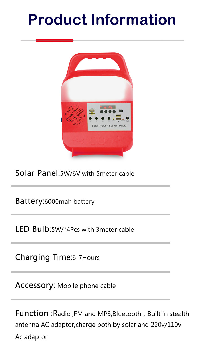 6000Mah 5kw Portable Solar Generator Lighting System Kit Handed Type