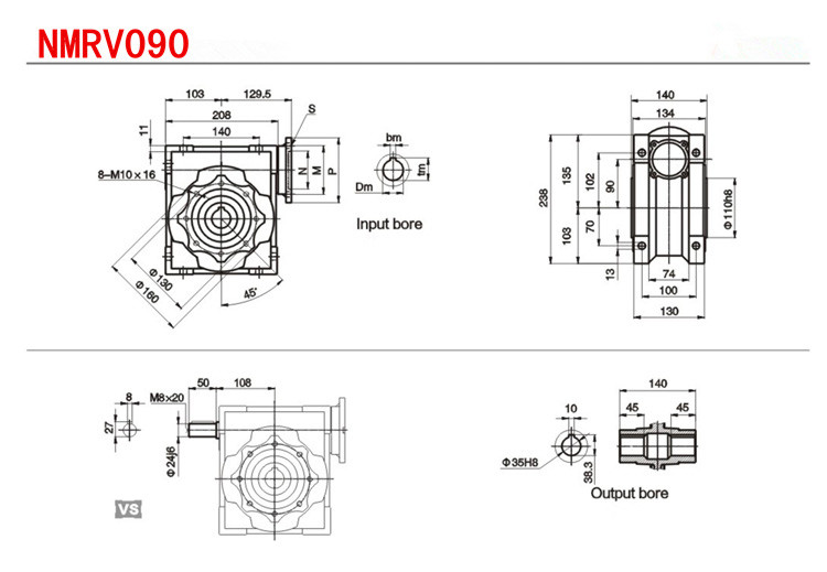 Nmrv050/090 Double Reduction Worm Gear Reducer / Aluminum Alloy Speed Gearbox