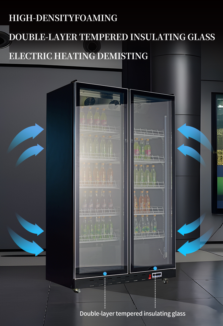Weight KG 95-160kg Glass Wine Display Cooler with Double Doors and Air Cooling System