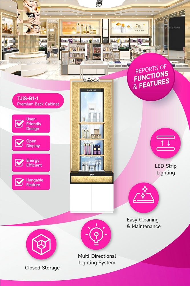 TJiS-B1-1 Multi-Directional Lighting System Skincare Display Cabinet for Airports