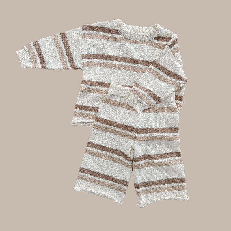 Personalized Kids Custom Made Sweaters Relaxed Fit Striped With Cropped Length Matching Pants 100% Cotton