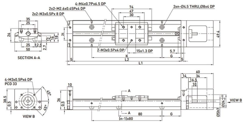 High Rigidity Modular Linear Actuator OEM Ball Screw Linear Actuator KK50