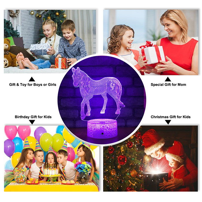 Timer Remote 3D Illusion Night Light Horse Multipurpose For Kids