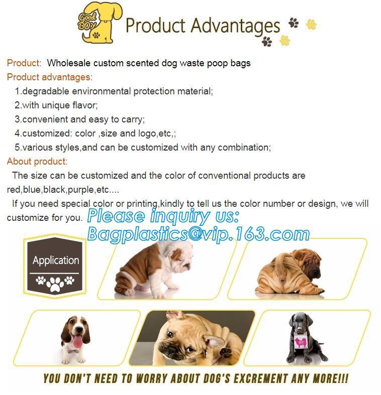 High Quality Eco-friendly Degradable Fashion With Printing Doggy Pet Dog Waste Poop Bags, Eco friendly pet dog waste poo