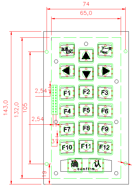 19 key industrial membrane IP65 keypad with USB , short stroke 0.45mm