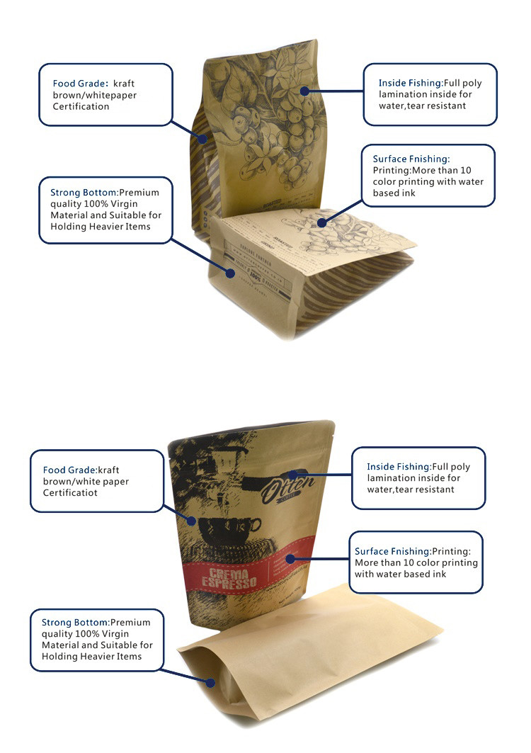 Free Samples Custom Brown Paper Packaging Bags With Clear Window 180 micron Oxygen Proof