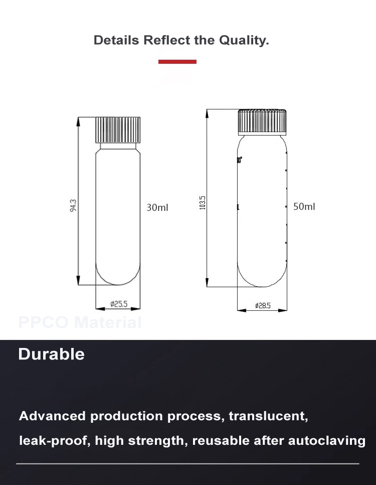High Speed Centrifuge Tube Autoclavable in 30ml 50ml Sizes PPCO Material for Beckman Centrifuge