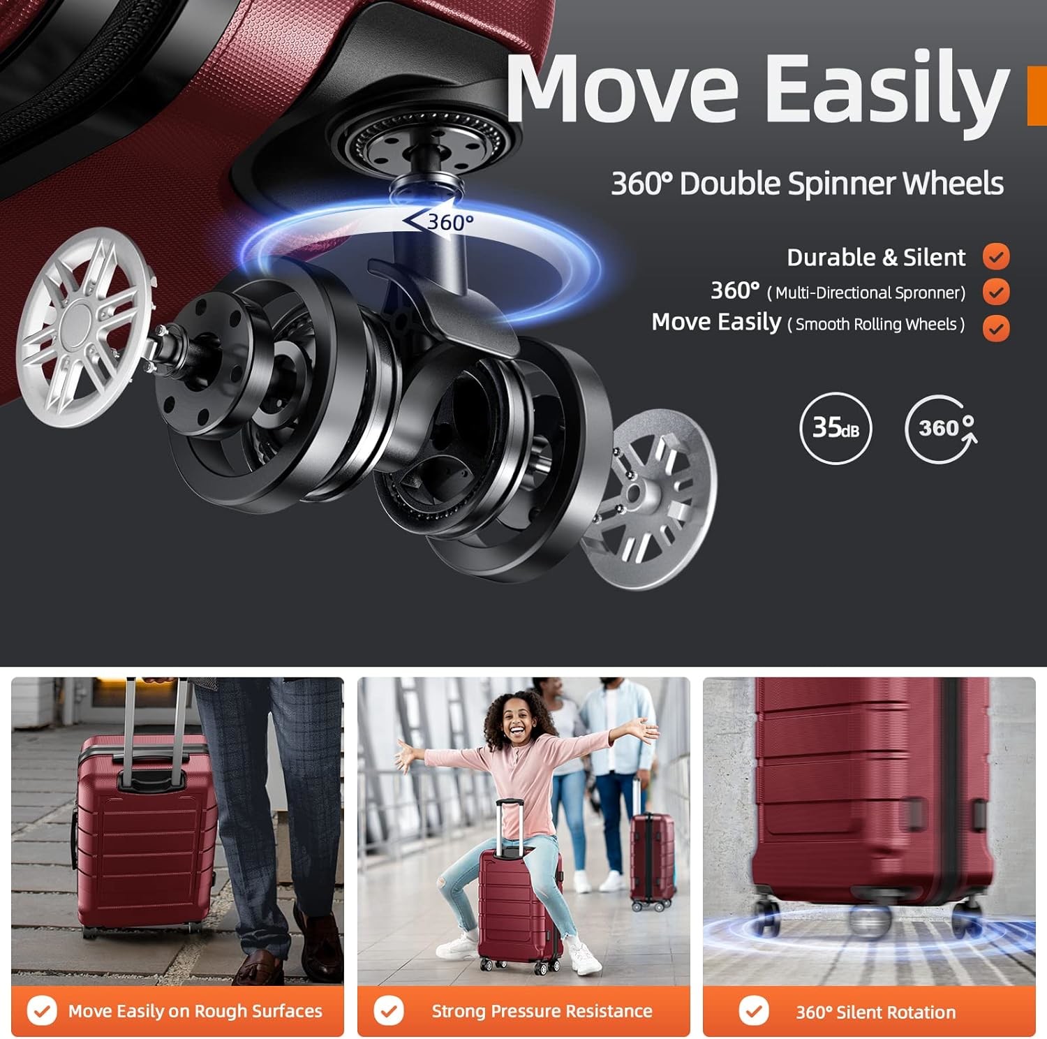 Luggage Sets Expandable PC+ABS Durable Suitcase Double Wheels TSA Lock 3pcs Red Wine
