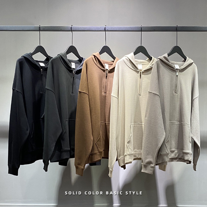300g-700g Cotton Unisex Mens Streetwear Oversized Puff Print Half Zip Up Hoodies 3xl 4xl 5xl