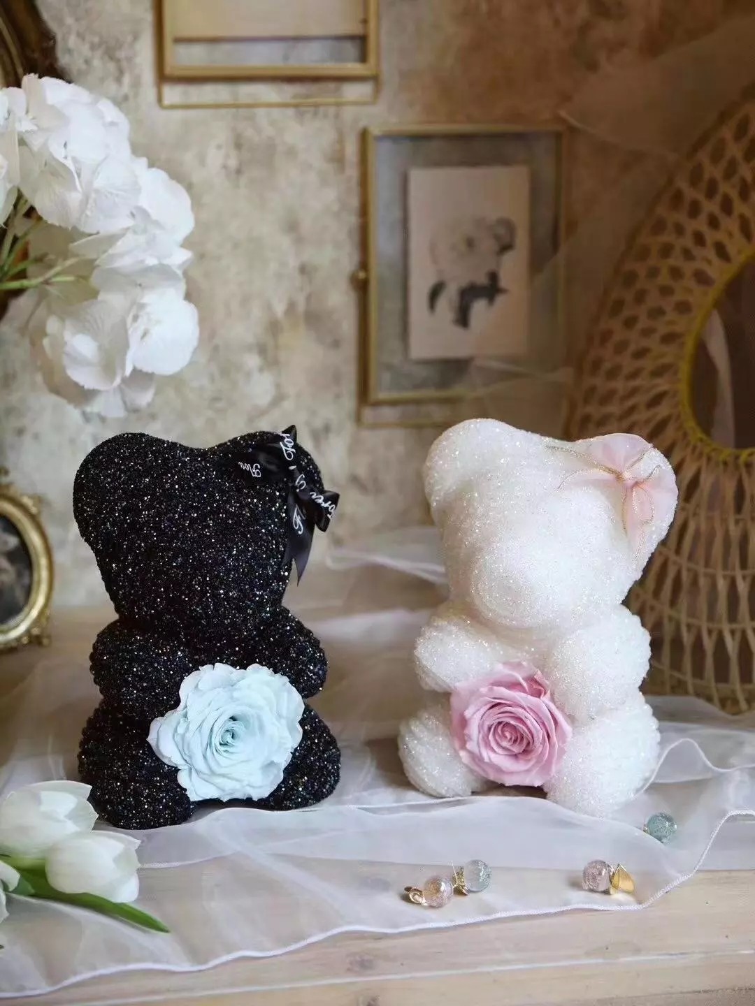 New Arrival Christmas Gift Diamond Bear Preserved Rose Bear Valantine's day gift Christmas day gift