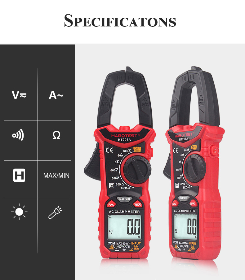 Manual 60A Digital Clamp Meters , 6000 Counts Clamp Voltage Meter