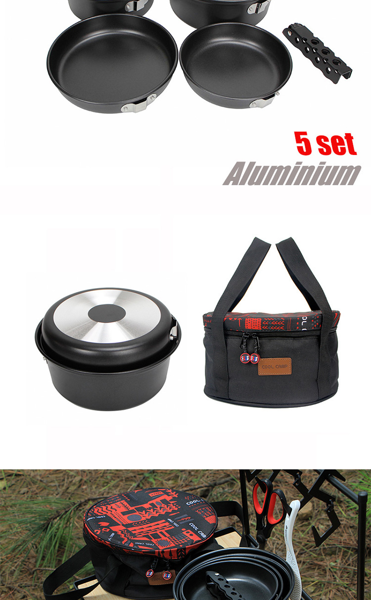 Black Outdoor Cookware Set Unbreakable For Camping With Handle