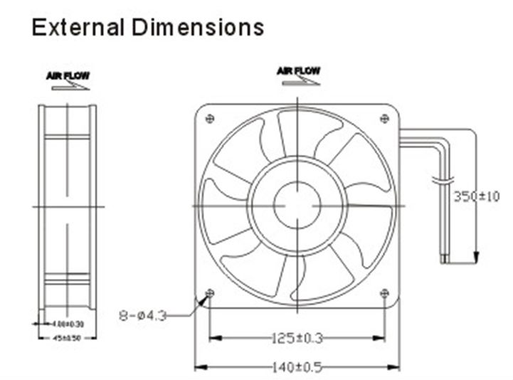 5.5 Inch 220V AC Brushless Fan / AC Motor Fans 140mm x 140mm x 45mm