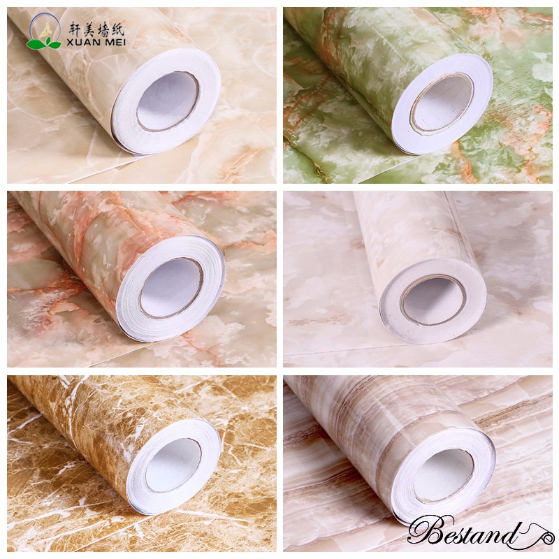 Waterproof Adhesive Wallpaper Stickers for Kitchen Countertop and Bathroom White Marble Granite Design Mildew Proof