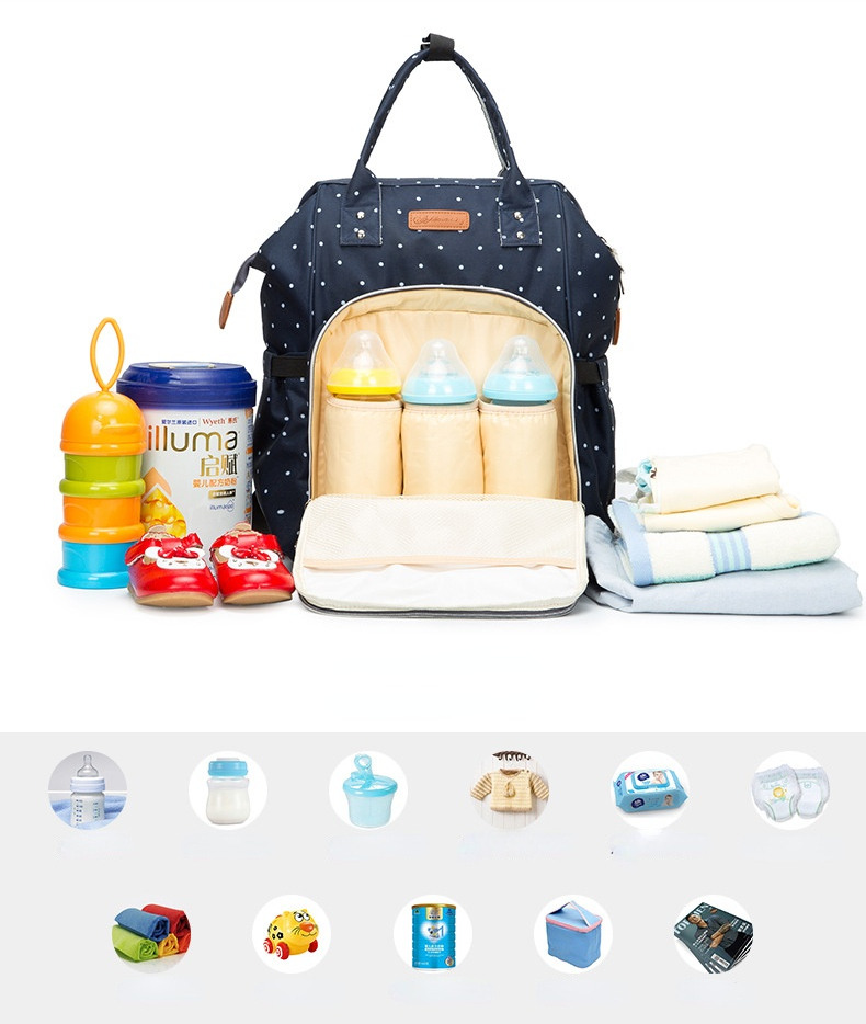 Factory Hot Sell Diaper Bag Large Capacity Mommy Maternity Nappy Backpack with USB Stroller Hooks for Baby Car
