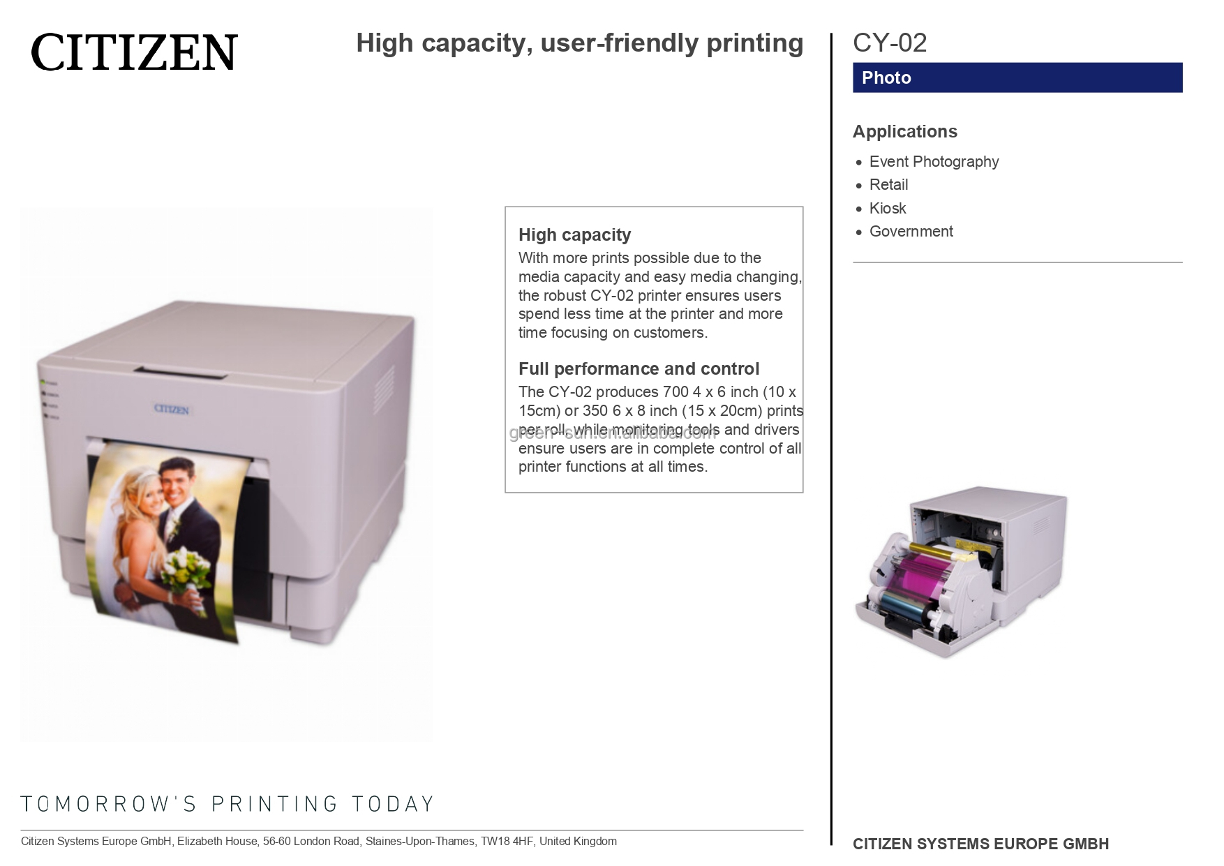 High Definition Citizen CY-02 Dye-Sublimation Photo Printer with 1 Accessory Included