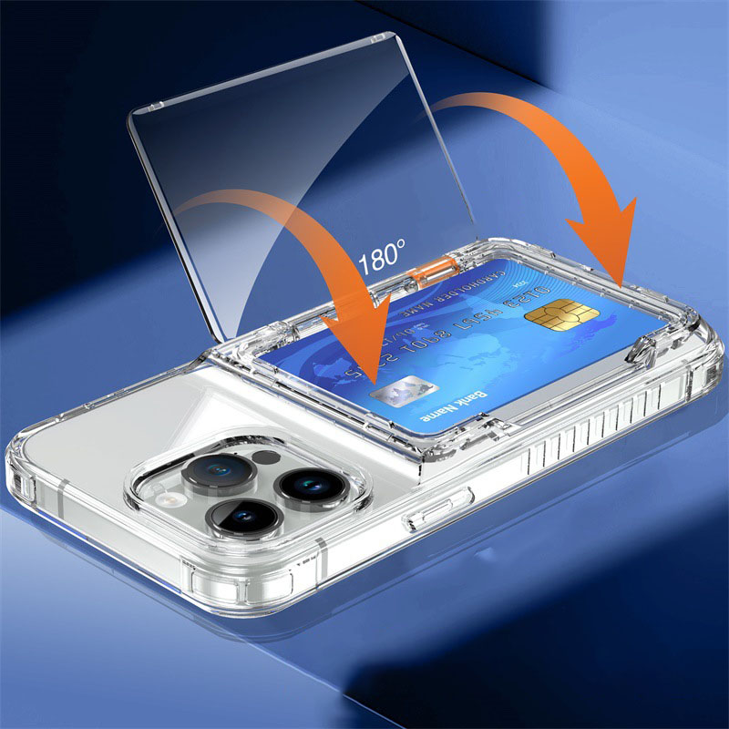 Shockproof Air Corner Clear TPU PC Card Slot Back Cover For iPhone 15 14 13 Pro Max Transparent Phone Case