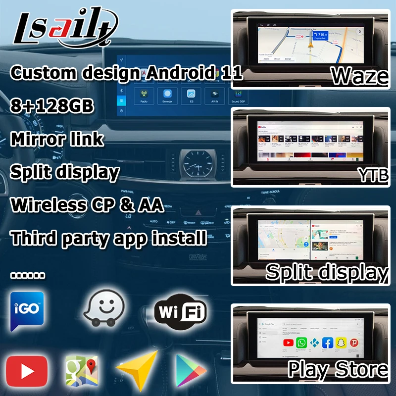 Lexus LX570 LX450d Android video interface support carplay android auto Qualcomm 8+128GB Android 11