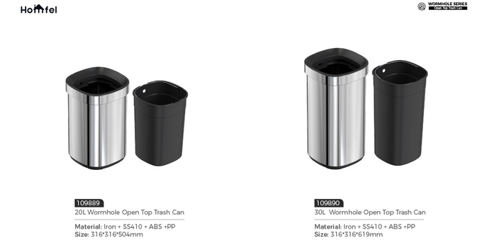 Stylish Rectangular Stainless Steel Open Top Trash Can Without Lid for Household Storage Bucket 8L/12L/20L/30L