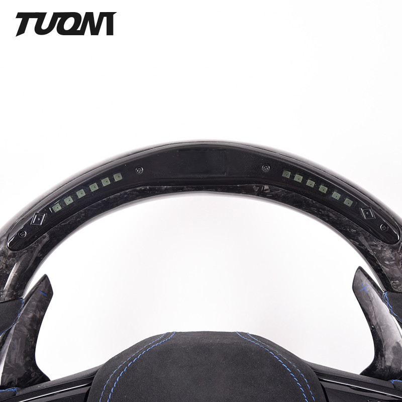 Leather Led Volkswagen Carbon Fiber Steering Wheel With Stripe 350mm