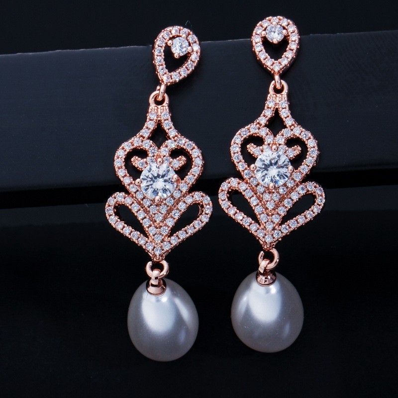 Special Geometrical Silver Color Pearl Earrings Brinco High-Grade CZ Zircon Pearl Earring For Women