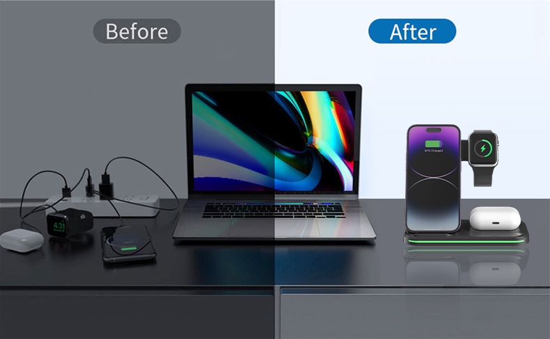 15W Fast Charging Multifunction 3 In 1 Foldable Wireless Charger Stand For Iphone 15 14 13 11 Pro Max