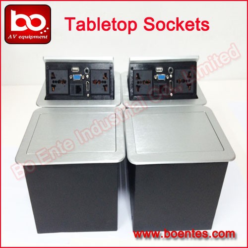 Aluminum Brushed Hydraulic Tabletop Pop Up Socket/Desktop Power Outlets with Bottom Interface Plug