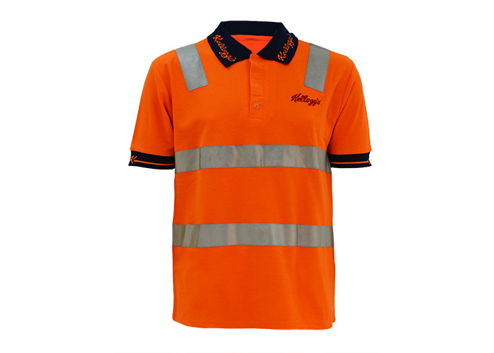 Short Sleeve Custom Design Work Shirts , Reflective Polo Shirts No Shrinking