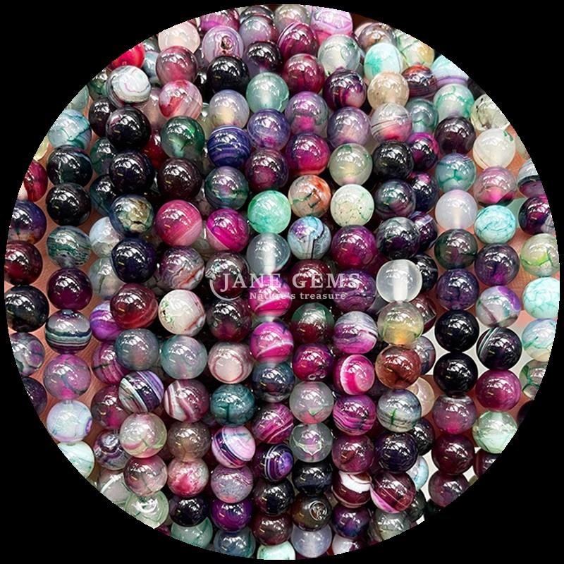 Round Shape Gemstone Red Stripped Agate Green Stripped Agate Natural Loose Bead Strands for Earrings DIY Jewelry Making