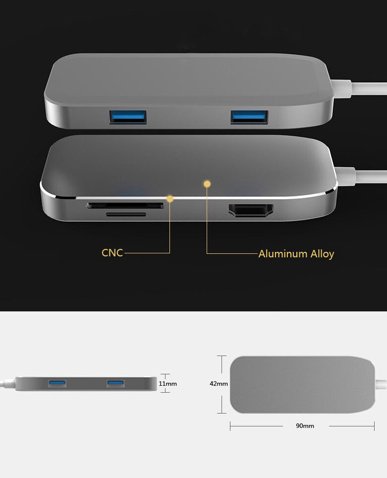 2018 Latest Aluminum Alloy Portable USB Hub 3.1 High Speed Type C PD Powered USB Hub For Charger