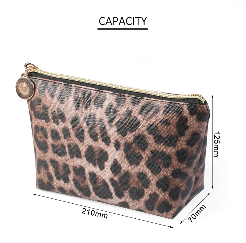 Travel Portable Waterproof Leather Leopard Print Cosmetic Bag Storage