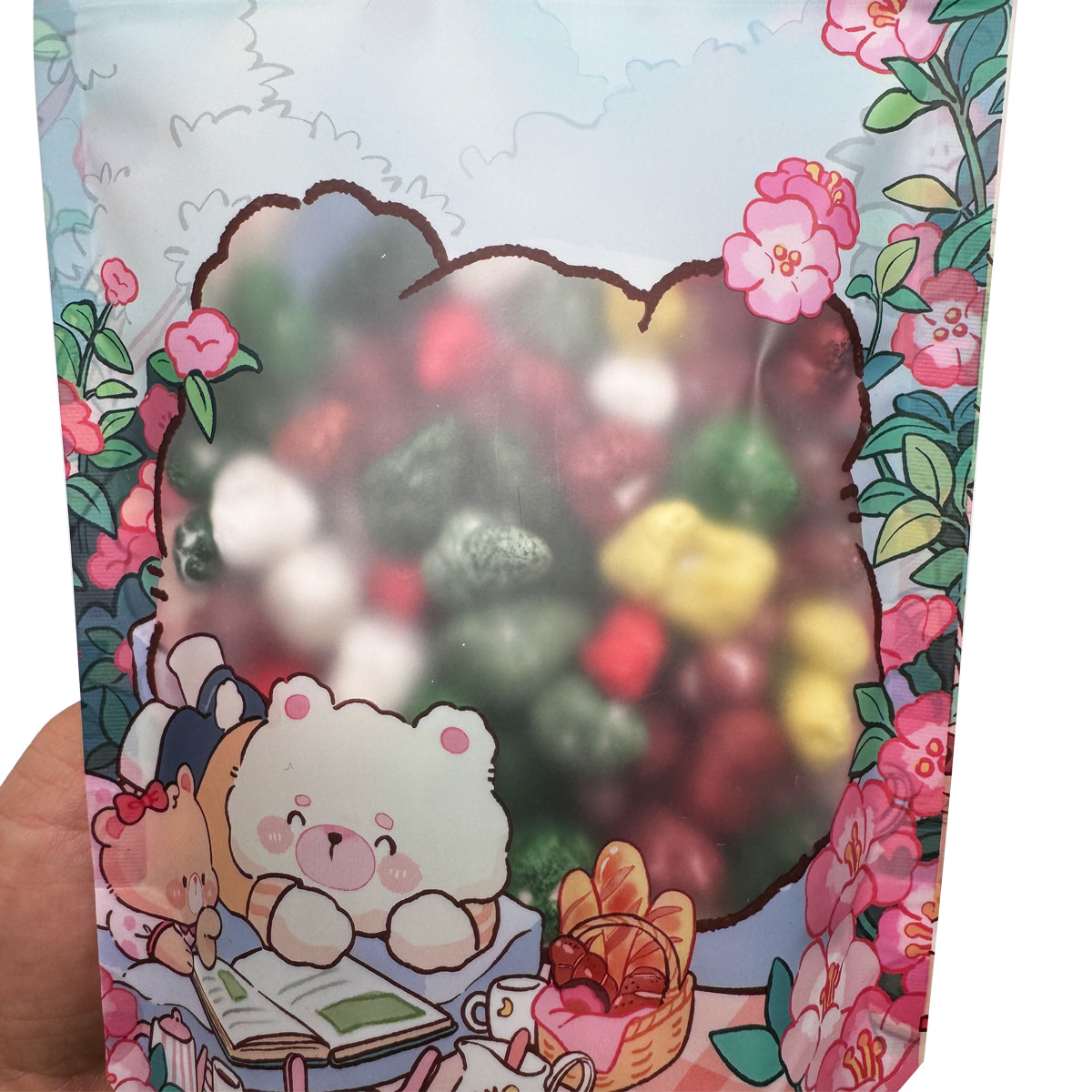 Matte OPP Stand Up Zipper Bags With Bear Head Shape Clear Window For Food Packing