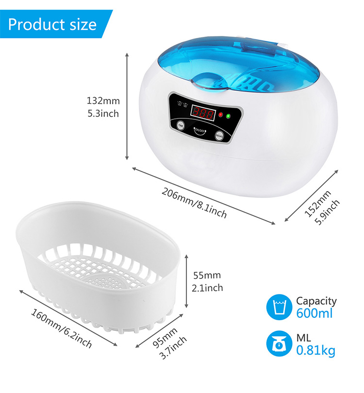 600ml Watch Movement Ultrasonic Cleaner Size 206 * 152 * 132mm Easy Operate
