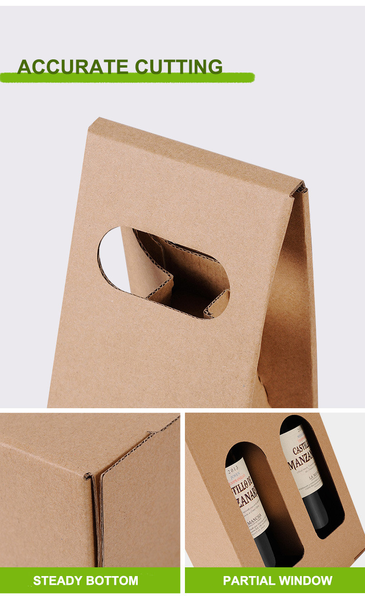 Brown Corrugated Paper Wine Packaging Gift Box With Handle