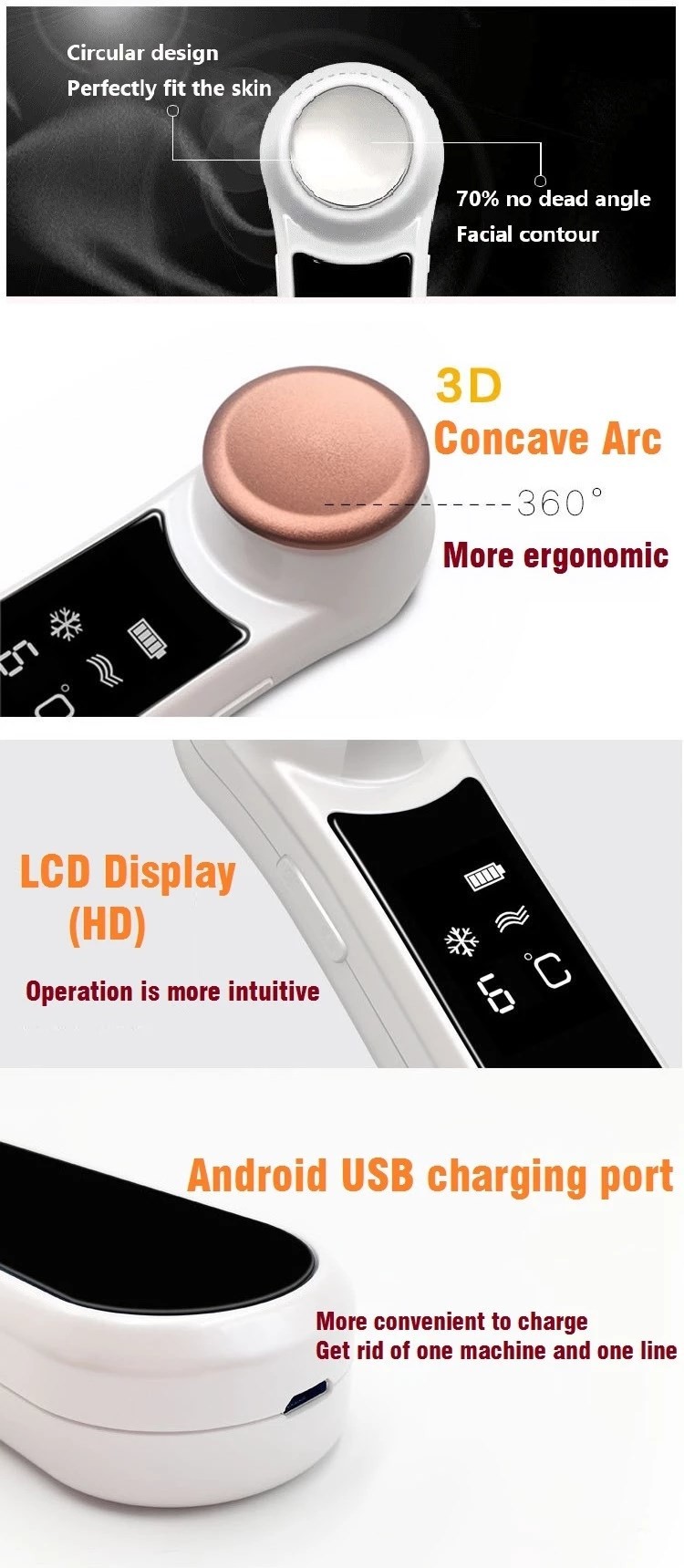 USB Rechargeable Face Lifting DC 5V 2.5W Hot Cold Face Massager